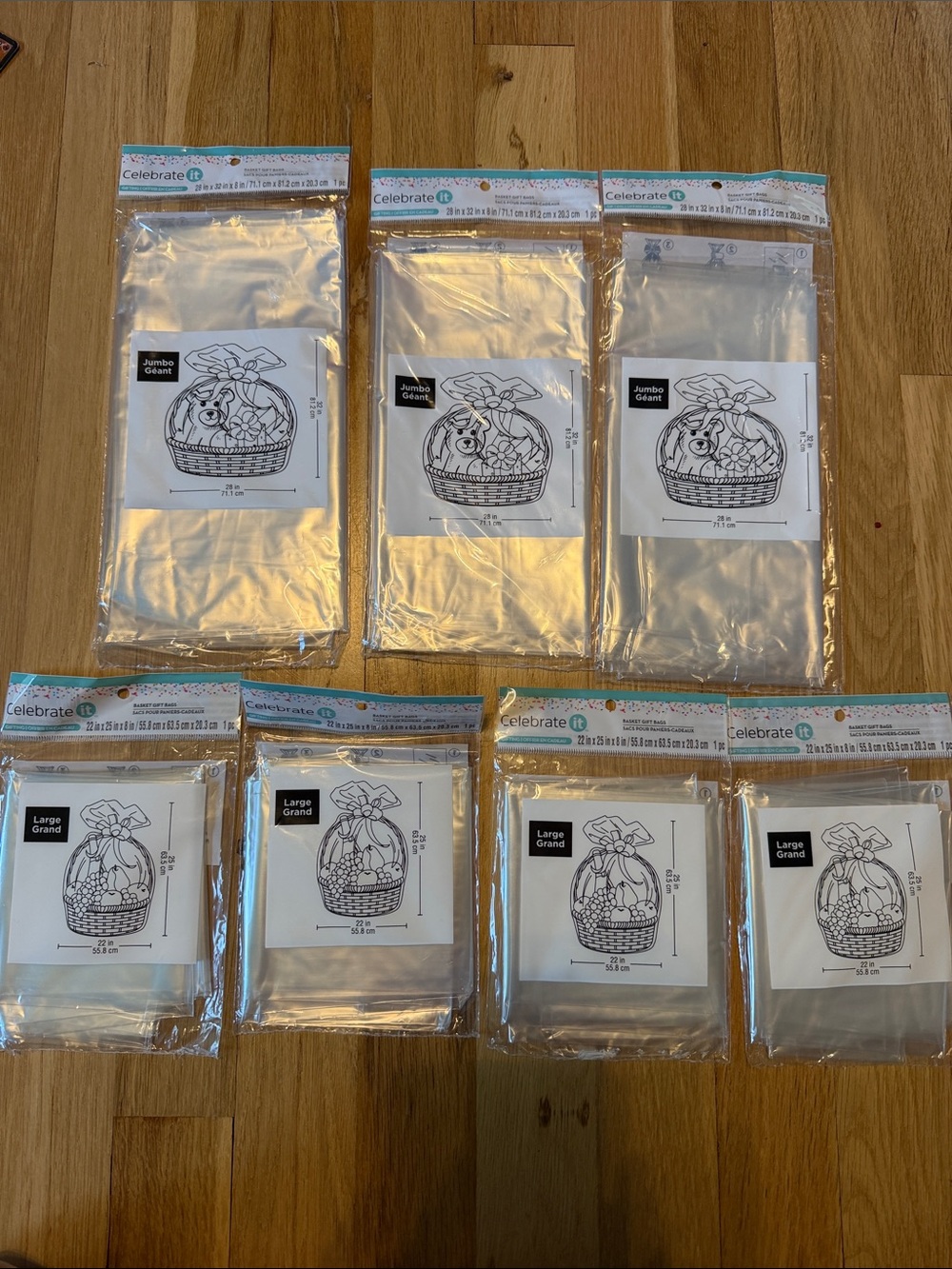 NWT Bundle of 7 Celebrate It Clear Cellophane Gift Bags - Large & Jumbo Packs